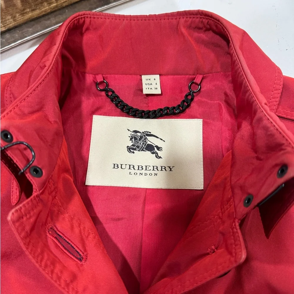 Burberry Red Pleated Belted Trench Coat - Picture 3 of 4